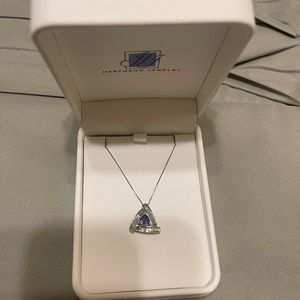 White gold tanzanite, diamonds and Baguettes channel pendant necklace!